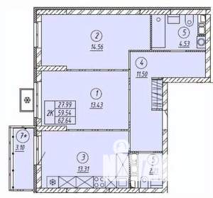 2-к квартира, строящийся дом, 66м2, 1/9 этаж