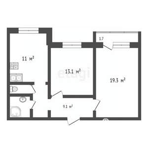 2-к квартира, вторичка, 58м2, 6/10 этаж