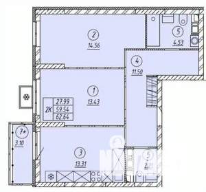 2-к квартира, строящийся дом, 60м2, 8/9 этаж