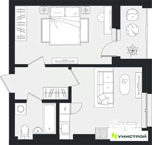 1-к квартира, вторичка, 42м2, 7/16 этаж