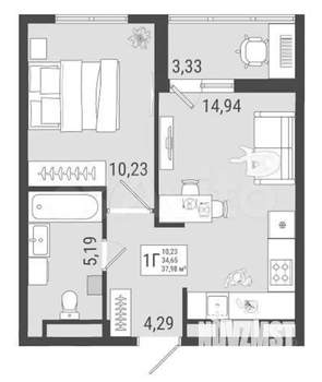 1-к квартира, вторичка, 38м2, 7/17 этаж