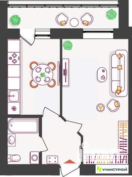 1-к квартира, вторичка, 38м2, 9/11 этаж