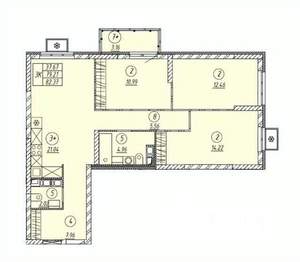 3-к квартира, строящийся дом, 79м2, 1/9 этаж