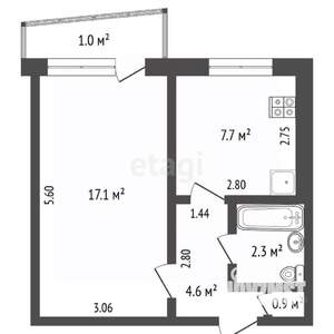 1-к квартира, вторичка, 33м2, 7/9 этаж