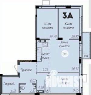 3-к квартира, строящийся дом, 71м2, 3/15 этаж