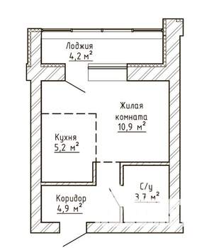 1-к квартира, вторичка, 27м2, 1/9 этаж
