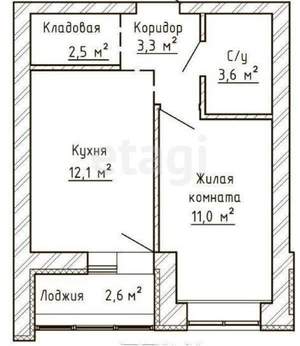 1-к квартира, вторичка, 34м2, 2/9 этаж