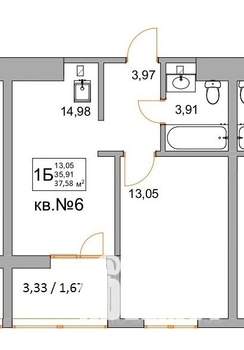 1-к квартира, вторичка, 38м2, 2/17 этаж