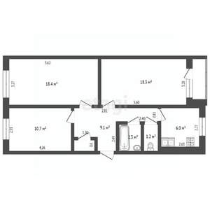 3-к квартира, вторичка, 67м2, 2/5 этаж
