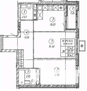 2-к квартира, строящийся дом, 56м2, 8/9 этаж