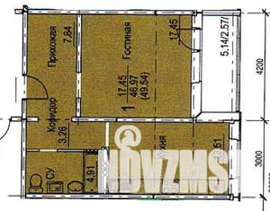 1-к квартира, вторичка, 50м2, 3/7 этаж