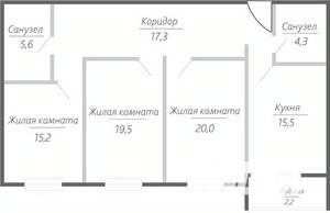 3-к квартира, строящийся дом, 100м2, 8/15 этаж