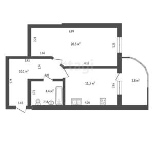 1-к квартира, вторичка, 46м2, 12/16 этаж