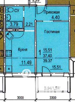 1-к квартира, сданный дом, 39м2, 6/7 этаж