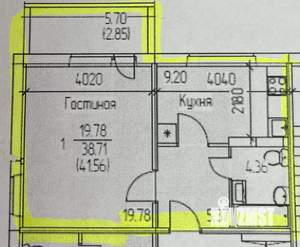 1-к квартира, вторичка, 42м2, 1/9 этаж