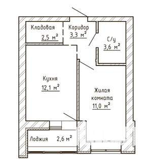 1-к квартира, вторичка, 34м2, 3/9 этаж