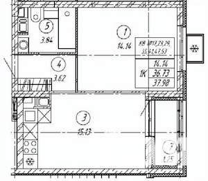 1-к квартира, строящийся дом, 38м2, 8/9 этаж