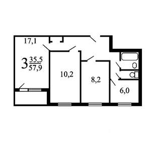 3-к квартира, вторичка, 59м2, 5/9 этаж