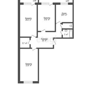 3-к квартира, вторичка, 102м2, 14/14 этаж