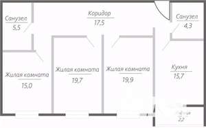 3-к квартира, строящийся дом, 100м2, 7/15 этаж
