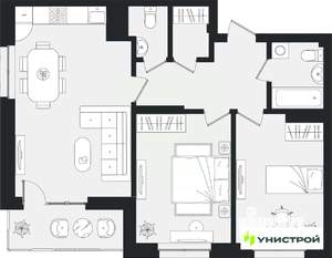 2-к квартира, вторичка, 74м2, 12/16 этаж