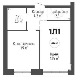 1-к квартира, вторичка, 36м2, 2/6 этаж