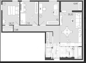 3-к квартира, вторичка, 84м2, 7/17 этаж