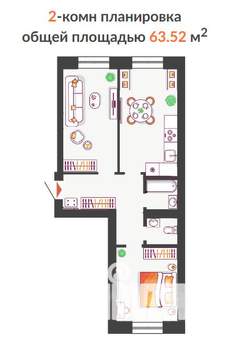 2-к квартира, строящийся дом, 64м2, 10/10 этаж
