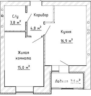 1-к квартира, вторичка, 41м2, 1/10 этаж