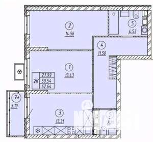 2-к квартира, строящийся дом, 66м2, 1/9 этаж
