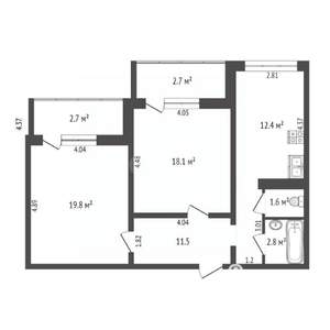 2-к квартира, вторичка, 66м2, 2/9 этаж