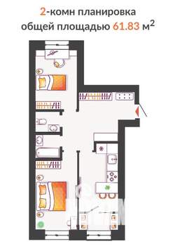 2-к квартира, строящийся дом, 62м2, 10/10 этаж