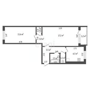 2-к квартира, вторичка, 46м2, 3/5 этаж