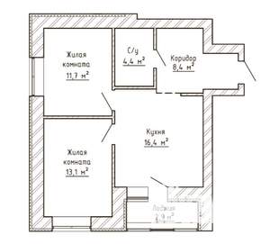 2-к квартира, строящийся дом, 56м2, 6/9 этаж