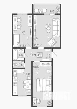 1-к квартира, строящийся дом, 40м2, 8/9 этаж
