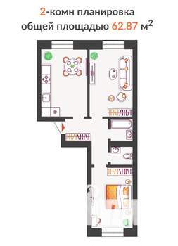 2-к квартира, строящийся дом, 63м2, 10/10 этаж