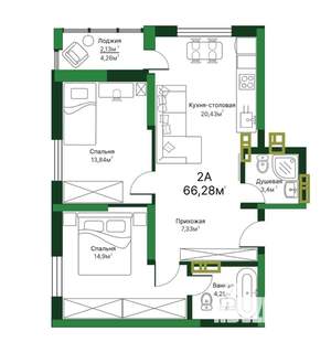 2-к квартира, вторичка, 67м2, 3/16 этаж