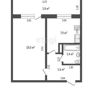 1-к квартира, вторичка, 39м2, 4/5 этаж