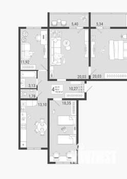 4-к квартира, строящийся дом, 104м2, 1/9 этаж