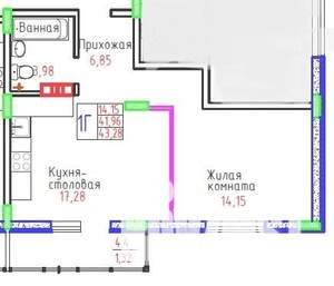 1-к квартира, сданный дом, 43м2, 5/9 этаж
