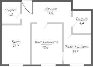 2-к квартира, строящийся дом, 71м2, 3/15 этаж
