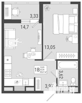 1-к квартира, вторичка, 37м2, 14/17 этаж