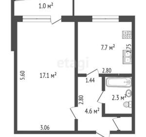 1-к квартира, вторичка, 33м2, 8/9 этаж