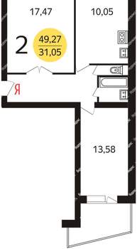 2-к квартира, вторичка, 46м2, 6/9 этаж