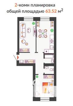 2-к квартира, строящийся дом, 64м2, 10/10 этаж