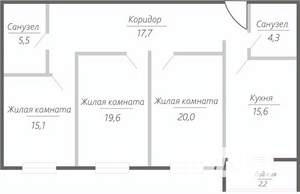 3-к квартира, строящийся дом, 100м2, 9/15 этаж