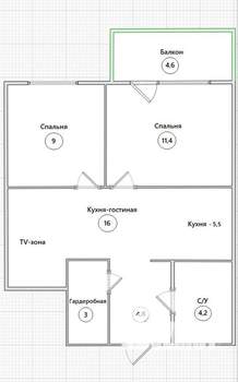 2-к квартира, вторичка, 49м2, 3/3 этаж
