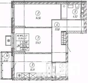 2-к квартира, строящийся дом, 60м2, 3/9 этаж