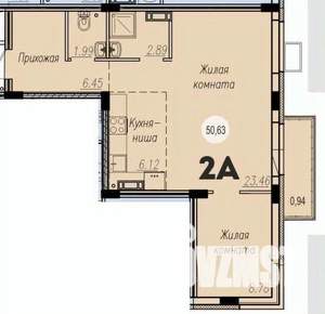 2-к квартира, строящийся дом, 51м2, 2/15 этаж