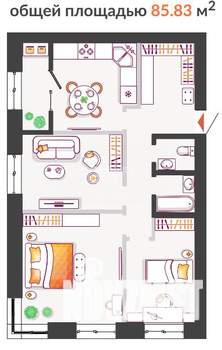 3-к квартира, сданный дом, 86м2, 9/10 этаж